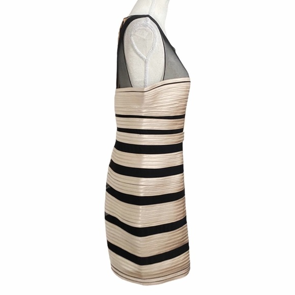 Bcbgmaxazria BRENDA BLACK CHAMPAGNE MESH SATIN BANDAGE COCKTAIL FORMAL DRESS - Picture 2 of 11